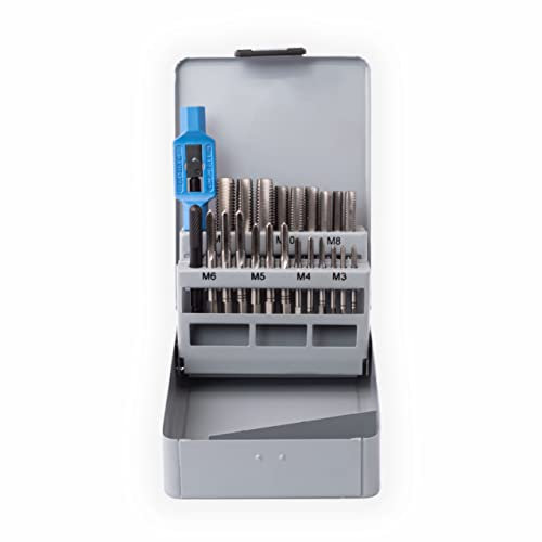 GSR Handegewindebohrer Satz, Gewindeschneider Set 23-teilig, Metrisch, HSS Bohrer Set Metall, Mit M3-M12 Gewindebohrer, verstellbares Windeisen & Gewindeschablone für Innengewinde & Außengewinde