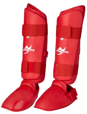 Ju-Sports Spann Schienbeinschoner für Karate rot - Stabiler Schienbeinschutz aus Kunstleder und weichem Schaumstoffpolster, Für Training & Wettkampf
