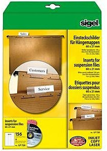 Einsteckschilder bedruckbar für Elba Hängemappen 58 x 18, Weiß, 156 Schilder für Sichtreiter, Steckschild, Hängemappenreiter