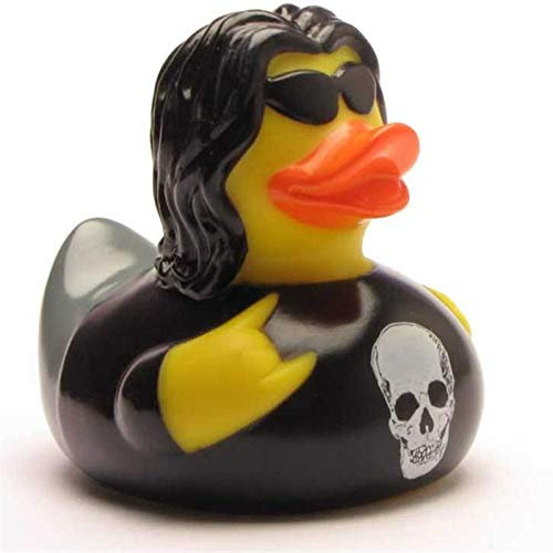Duckshop I Badeente Heavy Metal I Quietscheente L: 8,5 cm I Quietscheentchen I Geschenk Musik-Liebhaber I Präsent Rocker I Für Sammler