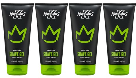 King of Shaves Gel de Rasage Rafraîchissant pour Hommes Quad Pack Formule Claire Faible Mousse Peau Sensible avec Aloe Vera & Tea Tree, Vegan, 4 x 175ml