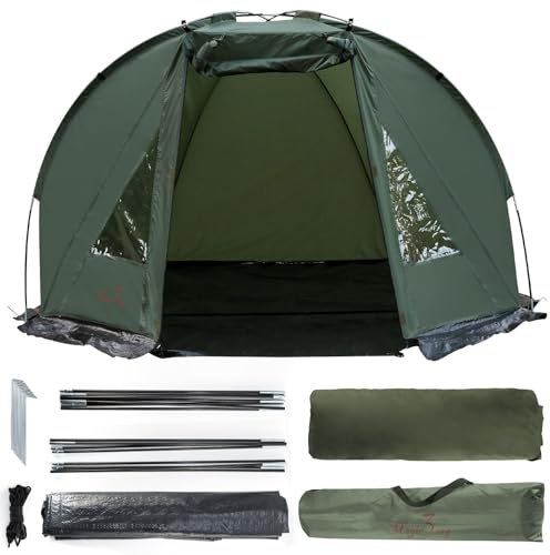 Magic3org Outdoor Karpfenzelt/Wurfzelt Strandmuschel/Strandzelt,129 x 211 x 170cm, Armee grün, Windschutz, leicht, wasserdicht, mit Bodenplane, Tragetasche