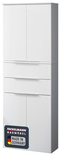 FACKELMANN Kara Doppel-Hochschrank in Weiß Matt – 60,4 x 176 x 32 cm, Elegantes Design, Badschrank mit Soft-Close-System