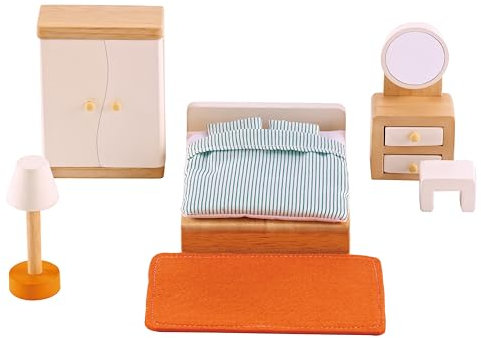 Hape Master bedroom | Wooden Bedroom Set | Wooden Dollhouse Furniture Set | Dolls House Accessories | For 3 Years +