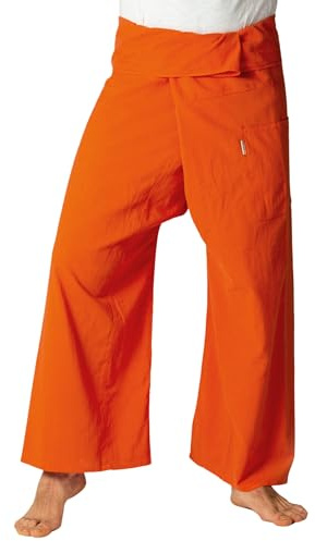 PANASIAM Pantalon de pêcheur thaï - Coton - Pantalon Portefeuille Unisexe | Pantalon thaï, aussi pour le yoga ou les arts martiaux, ajustement flexible en 2 longueurs, technique portefeuille, uni
