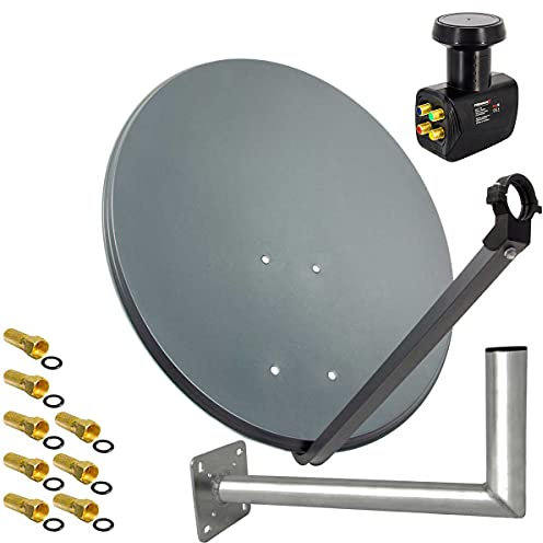 Premium X Satelliten-Komplettanlage 80cm Satellitenantenne Anthrazit Satellitenschüssel Quad LNB Wandhalter 45cm, 1 SAT 4 Teilnehmer