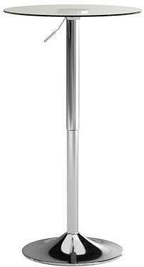 Flash Furniture Chad 23.5'' Round Glass Cocktail Table with Adjustable Height Frame, Bar Height Table for Commercial or Residential Use, Clear/Chrome