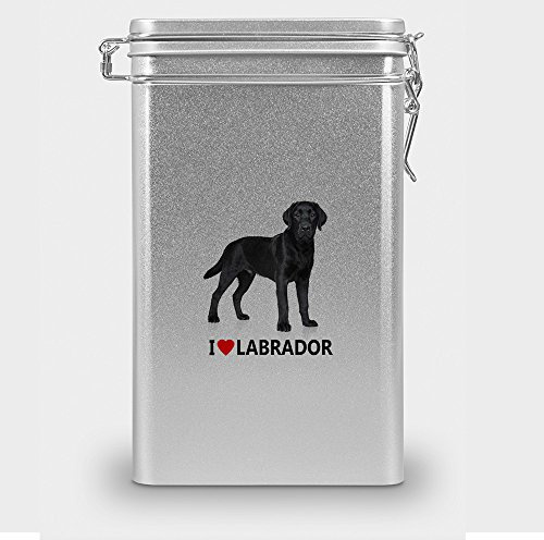 digital print Hundefutterdose Labrador, Vorratsdose, Leckerliedose, Blech-Dose, Hundenapf mit Motiv Labrador - Silber