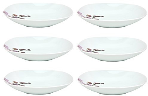 Van Well Set di 6 piatti fondi Kyoto, 450 ml, 215 x 215 mm, piatti da insalata, piatti da portata in porcellana, decorazione floreale orchidea, rosa