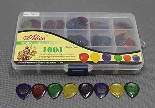 100pcs AP-100JS Small Size Durable Jazz Music Clear Guitar Picks Pick Plectrum 1.0/2.0/3.0 mm + Pick Case