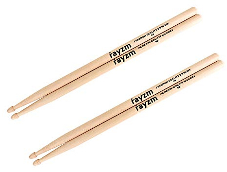 Rayzm Drum Sticks 5B, Massives Amerikanisches Hickory Holz mit Holzspitze （2 Paare）