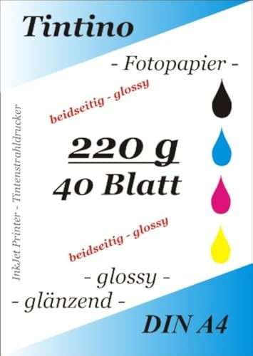2 seitig glaenzend - double side glossy - 40 Blatt Fotopapier DIN A4 220g/qm - beidseitig glossy glaenzend bedruckbar - sofort trocken - wasserfest - fuer InkJet - Tintenstrahl Drucker