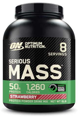 Optimum Nutrition Serious Mass Protein Powder High Calorie Mass Gainer with Vitamins, Creatine and Glutamine, Strawberry, 8 Servings, 2.73 kg, Packaging May Vary