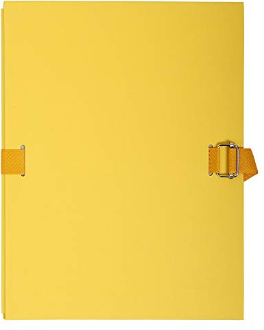 Exacompta - Réf. 223035E - Paquet de 5 chemises à dos extensible en papier toilé couleur - dos extensible jusqu'à 13 cm - fermeture par sangle - dim 24 x 32 cm - pour format A4 - couleur jaune