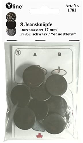 8 Metallnöpfe Jeansknöpfe schwarz,Metall-, Jeans- Knopf Knöpfe,Nähfreiknöpfe im Polybeutel, sl, 1781