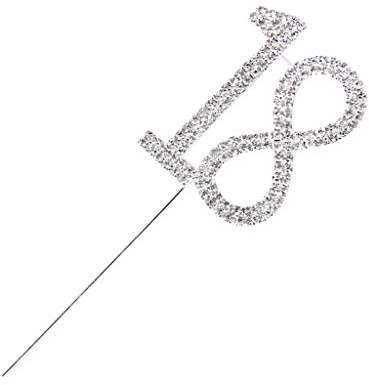 AKORD Cake Topper for 18th Wedding Anniversary/Birthday Party, Alloy, Silver, 4.5 x 5 x 12.4 cm