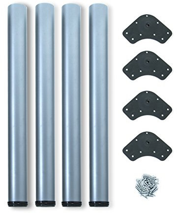 Emuca - Regulierbare Tischbeine Ø60x830mm, 4er Set aus Stahl, regulierbare Höhe 830-850mm, Silbergrau