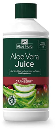 Aloe Pura Aloe Vera Juice with Cranberry, Natural, Vegan, Cruelty Free, Food Supplement, 1ltr
