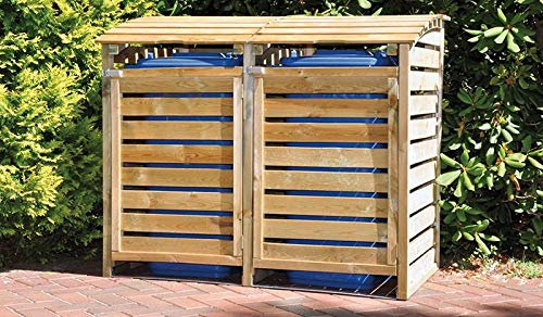 Mülltonnenbox Holz 2er für 2x240 L – wetterfeste Mülltonnenverkleidung mit 2 Türen & Deckeln mit Kette, Mülltonnenhaus/Mülltonnenabtrennung, 150x90x120 cm