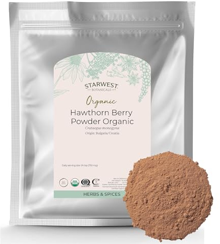 Starwest Botanicals Organic Hawthorn Berry Powder - Dried Herb for Tea, Jam, & Herbal Extracts, Natural Digestion Support, Certified Kosher, Non-GMO - Bulk 1 lb Bag