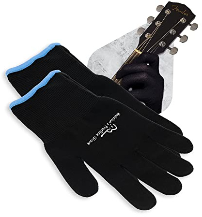Gants d'entraînement pour Musiciens - Lot de 2 Gants de Guitare pour Femmes et Hommes, protège-Doigts pour Jouer des Instruments à Cordes, Gants Fins en Nylon pour Concerts, Petit, Noir