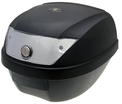 2EXTREME Topcase Motorradkoffer 28L ROME schwarz weiß, Koffer Gepäckträger abschließbar, Roller Koffer mit Schlüssel, Heckbox für Helm, Universal für Roller, Moped, Motorrad, Quad