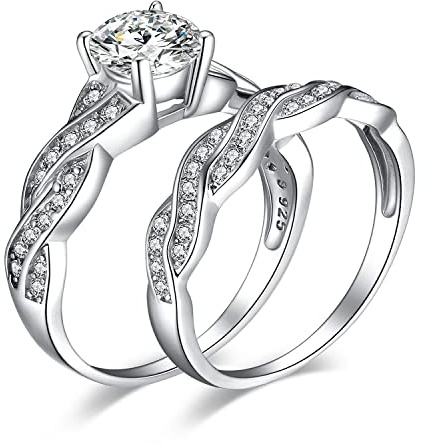 JewelryPalace Wedding Bands Engagement Rings for Women, 14K Gold Plated 925 Sterling Silver Cubic Zirconia Promise Rings for Her, Infinity Anniversary 1.5ct Simulated Diamond Ring Set Size 7