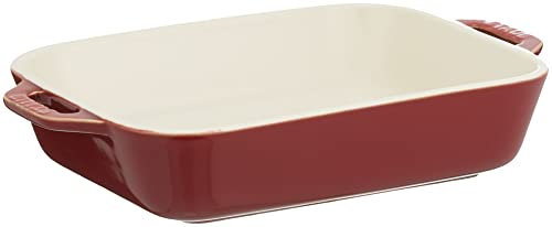 STAUB Rectangular Dish, Ceramic, Red, 7.9 x 6.3 x 2.1 inches, 1.76L, 1.06QT, Oven & Microwave Safe