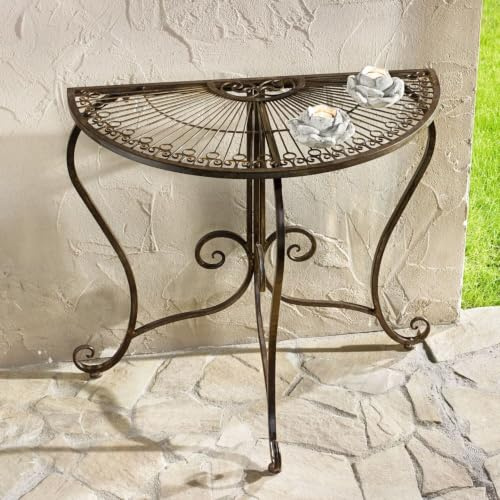 Konsolentisch Provencal halbrund, Metall Konsole Rost-Optik, Balkontisch | Beistelltisch im Antik Design, Outdoor Blumentisch, Pflanzenständer, Gartentisch