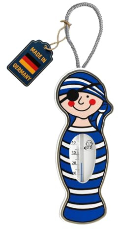 TFA Dostmann Pirat analoges Badethermometer, Temperaturkontrolle beim Baden, 14.3006, für kleine Piraten und Seeabenteurer, mehr Sicherheit für Babys und Kinder, Wassertemperatur messen, blau-weiß