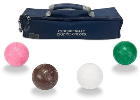 Uber Games Krocketkugeln - 355 Gramm, Kunststoff - deshalb Langlebig - 2e Farbe - In TrgeTasche - 9.2 cm offizielles Durchmesser - Rosa Braun Weiss Grun - England Hersteller
