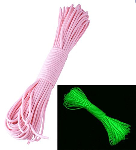 Luminous Zelt Seil, Parachute Cord, Universell Tragbar Tm 9 Strand 550 Multifunktions Nylon Luminous Floureszierende Fallschirmschnur Fallschirm Schnur Luminous Spannleine Cord(rosa, 100ft)