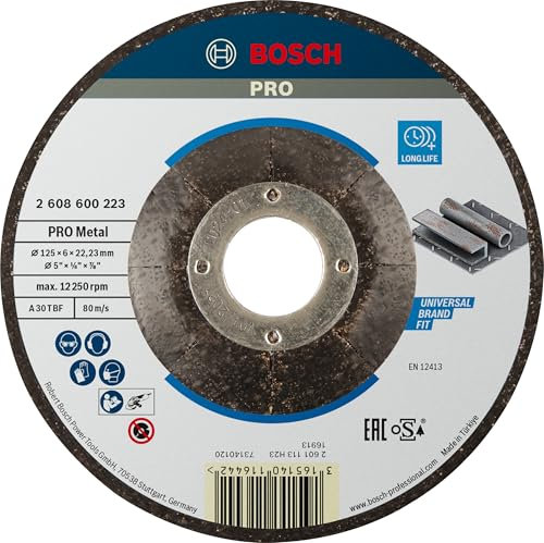 Bosch 1x PRO Metal Longlife Schleifscheibe für kleine Winkelschleifer und 22,23‑mm-Bohrung (für Stahl, Ø 125 mm, Professional Zubehör Kleiner Winkelschleifer)