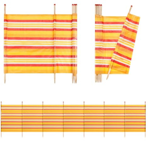 Beach & Camping Windbreak, 8 Pole Sun & Wind Shelter, Orange Stripe, 150 x 462 cm Outdoor Privacy Screen