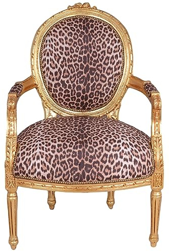Königlicher Medaillon Sessel, Polstersessel, Armlehnensessel Rokoko Gold mit Leopardenmuster gepolstert cat521a16 Palazzo Exclusiv
