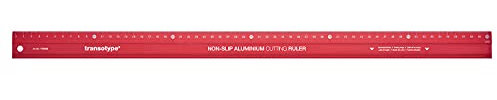 transotype Schneidelineal, 60 cm lang, Lineal aus eloxiertem Aluminium in knalligem Rot, rutschfest, robust, mit Schneidekante