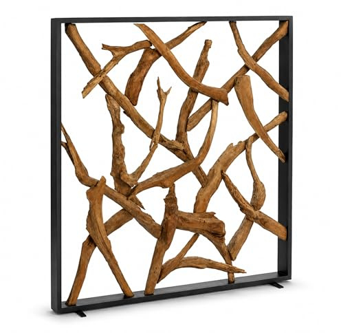 Bressmer Maze Raumteiler 140x140 cm – Handgefertigte Trennwand aus massivem Teakholz, einzigartiges Natur-Unikat, Sichtschutz & Deko in Holzoptik für Wohnzimmer, Büro oder Praxis, inkl. Metallfüße