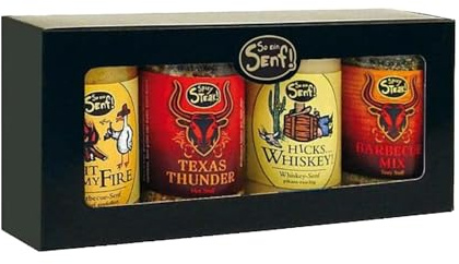 Bull & Bear Grill Geschenkset Wild West mit Grillgewürzen und Grillsaucen, 2x Senf je 200 ml, 2x Gewürzmischungen je 90 g, Geschenke für Grillfans