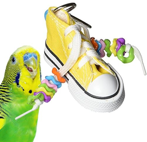 Super Bird Creations SB719 Beaker Sneaker Bird Toy for Parrotlets, Parakeets, Cockatiels, Lovebirds, ringnecks, Medium Conures - Mini Colorful Canvas Sneaker - Small/Medium Bird Size, 6 x 2