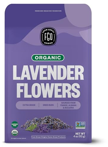FGO Organic Dried Lavender Flowers, Extra Grade Dried Buds, Imported From France for Culinary or Sachet Bags, 4oz, Packaging May Vary (Pack of 1)