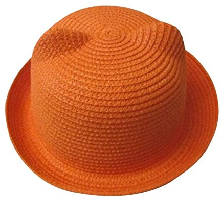 Butterme Süßer Strohhut mit Katzenohren, für Sommer, Strand, Sonnenhut, aufrollbare Krempe, Derby Bowler, Eimermütze für Babys, Jungen und Mädchen (orange)