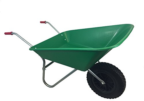 GREEN PLASTIC WHEELBARROW WITH PUNCTURE PROOF PU WHEEL 85 LITRE