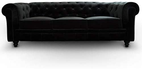 Menzzo Grand Canapé Chesterfield 3-Sitzer Sofa mit Samtbezug Schwarz