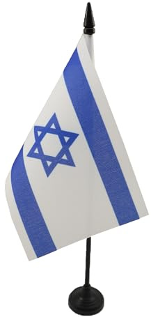 AZ FLAG - Israel Table Flag 4'' x 6'' - Israeli Office Mini Banner 100% Polyester 15 x 10 cm - Mini Desk Flag with 10'' Pole and Black Plastic Base