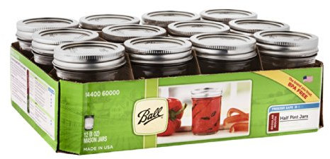 Ball Half Pint (8 oz.) Regular Mouth Glass Mason Jars w/Cap - Set of 12 AEP
