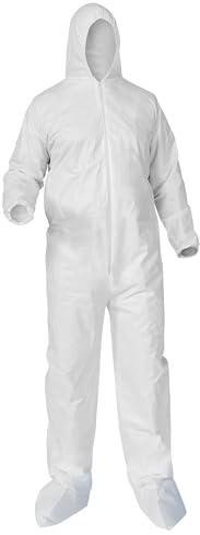 Kleenguard A35 Disposable Coveralls (38950), Liquid and Particle Protection, Zip Front, Elastic Wrists, Hood & Boots, White, 2XL, 25 Garments / Case