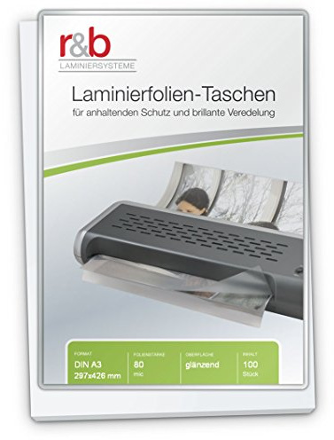 r&b A3-80R Laminierfolien A3, 297 x 426 mm, 2 x 80 mic für Metorahmen, 100 Stück