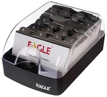 Eagle Visitenkartenbox für 350 Visitenkarten mit A-Z Register Visitenkartenhalter Organizer Box Schreibtisch, transparent Schwarz