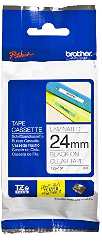 brother Beschriftungsband TZe-151 / 24 mm / Druck schwarz / Band transparent / für brother P-touch 350, 540, 540C, 550, 2400, 2400E, 2420PC, 2430PC, 2450, 2450DX, 2460, 2470, 2480, 2500PC, 2700VP, 2730VP, 3600, 7500VP, 7600VP, 9200PC, 9200DX, 9400, 9500PC, 9600, 9700PC, 9800PCN, RL700S