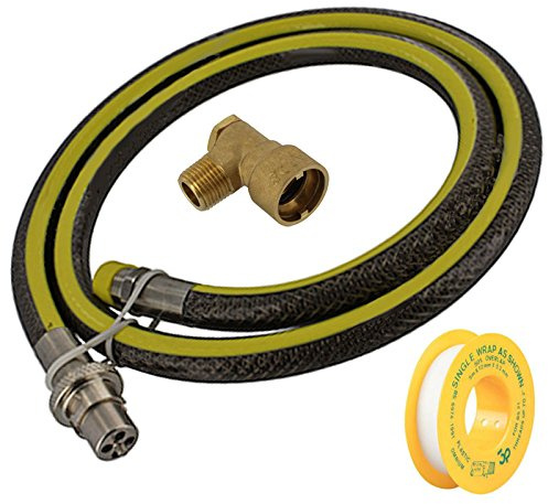 SPARES2GO Universal Oven Cooker Gas Supply Hose, PTFE Pipe Tape & Angled Connector (6ft 1/2 inch, Straight Bayonet, BS EN14800 CE)